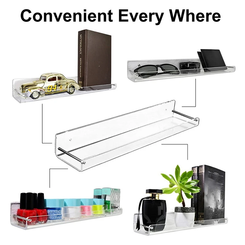 2 Pack Acrylic Floating Shelves, 15 L X3.25Inch W, Clear Bathroom Wall Shelf, Bookshelves, Invisible Display For Office