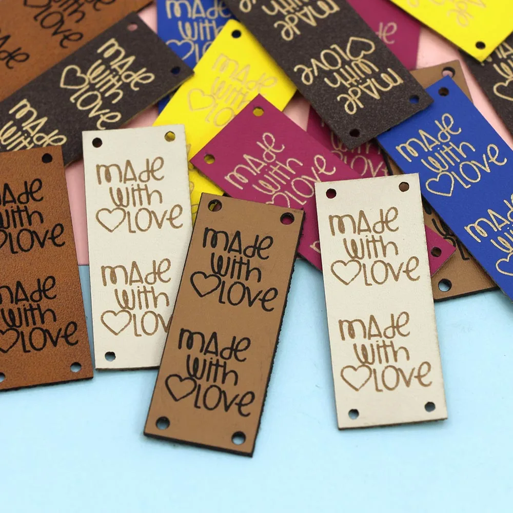 20 шт. кожаных ярлыков ручной работы для одежды, сделанных с любовью ярлык сердца DIY сумки, подарки, вязаные корзины на.
