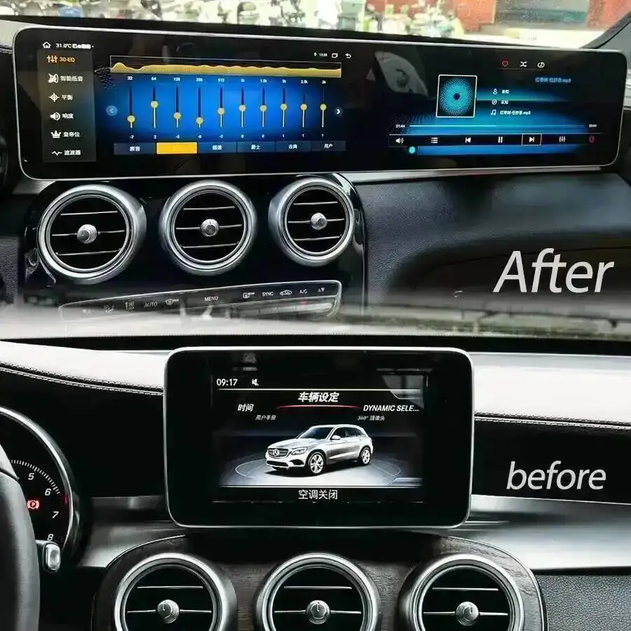 Фото 24,6-дюймовый Android-экран с двумя дисплеями для Mercedes Benz C-класса W205, GLC X253, C180, C200, C220, C300, C350 2016-2022, аудиосистема с CarPlay и GPS, автомагнитола №2