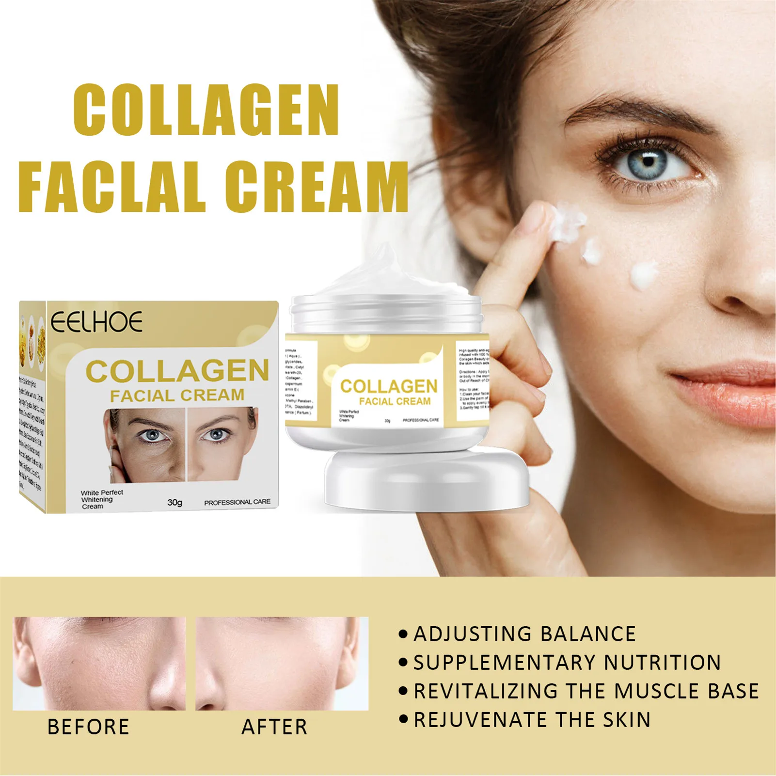 

Collagen Anti Wrinkle Face Cream Lifting Firm Anti-Aging Whitening Moisturizing Serum Fades Fine Lines Brighten Repair Skin Care