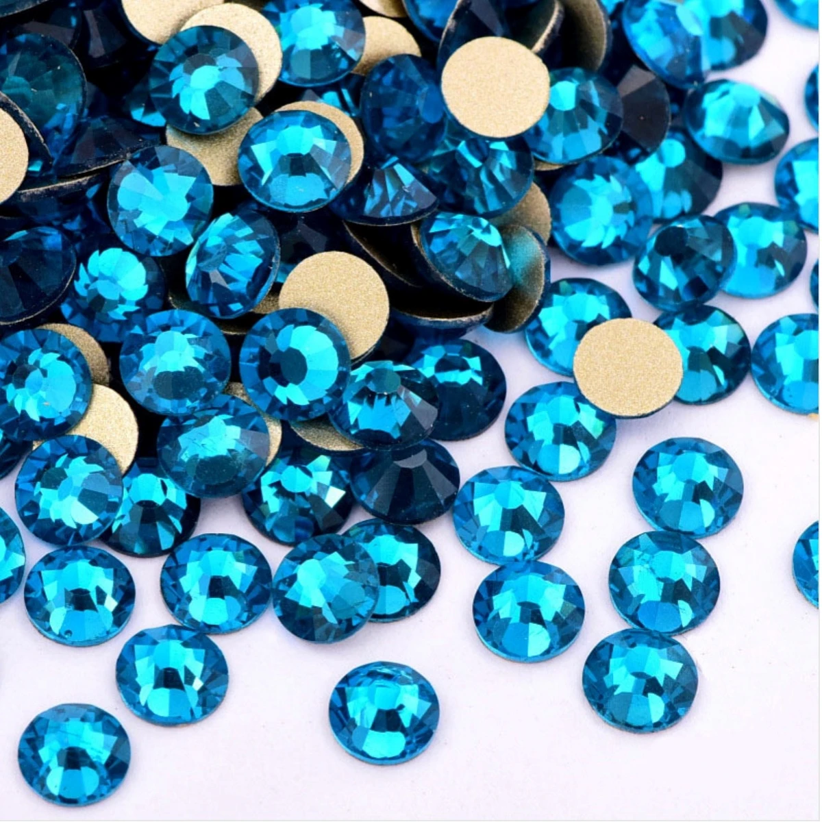 

2028 Non Hot Fix All Sizes Indicolite Color Flat Golden Back Glue On Glass Crystal Rhinestone