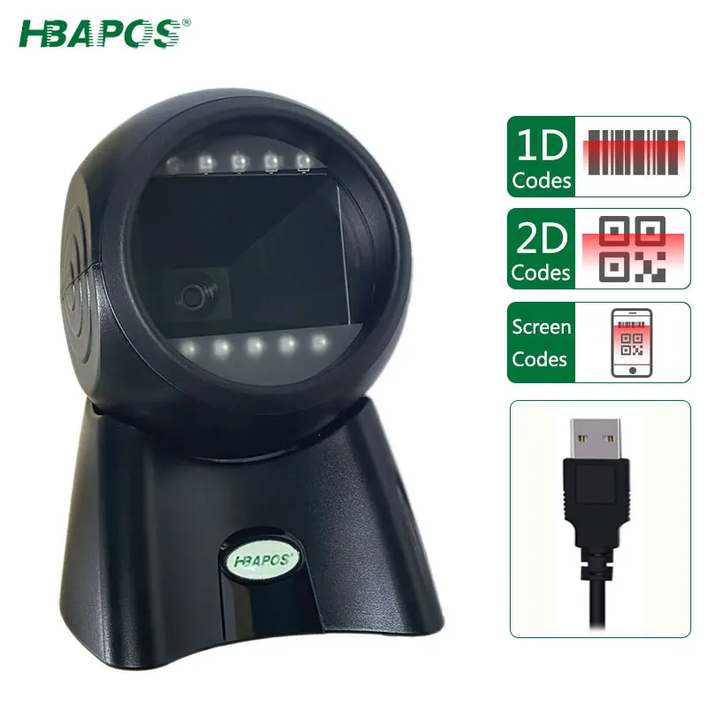 

Handsfree 1D/2D Ticketing QR Barcode Scanner Omni-directional Barcode Reader Platform Desktop Linear Bar Code Decoder Auto Sense