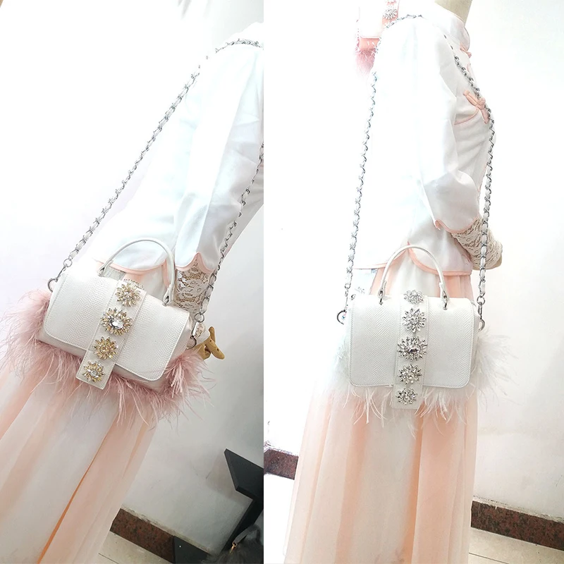 Роскошный вечерний клатч с бриллиантами и перьями для женщин шикарная