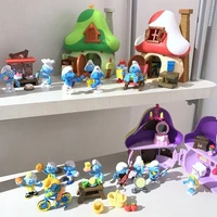 anime figure childrens play house toys thesmurfs mushroom house dolls nostalgic animation figurines toy collections