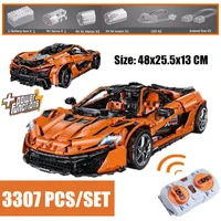 new technical 3307pcs rc motor power function orange super racing car city model building blocks bricks toy diy gift mclarens