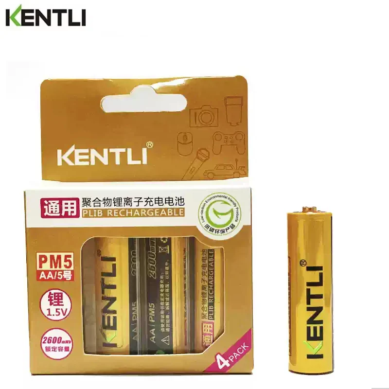 Фото Аккумуляторы KENTLI AA 2600 мАч 1.5В, литий-полимерные, перезаряжаемые, с низким уровнем саморазряда + 2 слота для умного зарядного устройства. №1