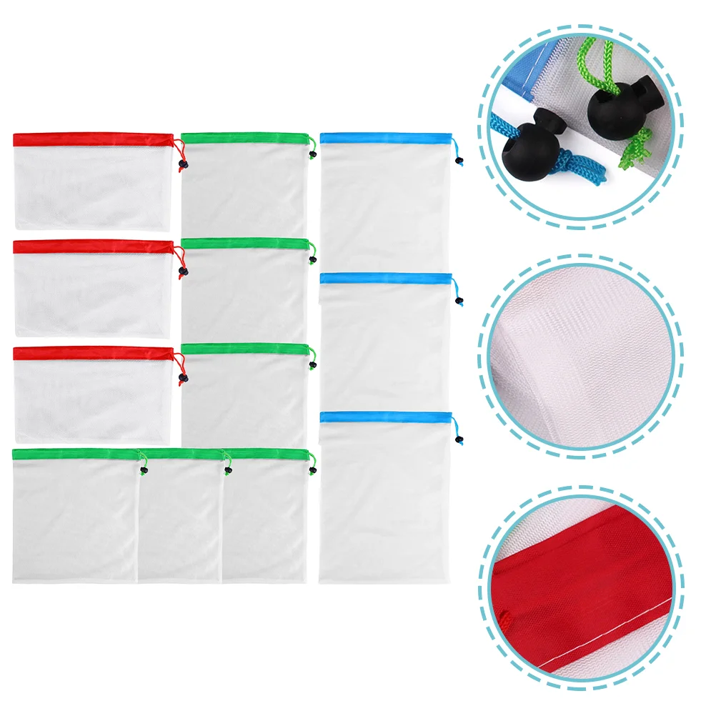 

12 Pcs Net Bags Space Saving Fruit Holder Clear Shopping Mesh Grocery Reusable Produce Closet Hanging Storage Cotton