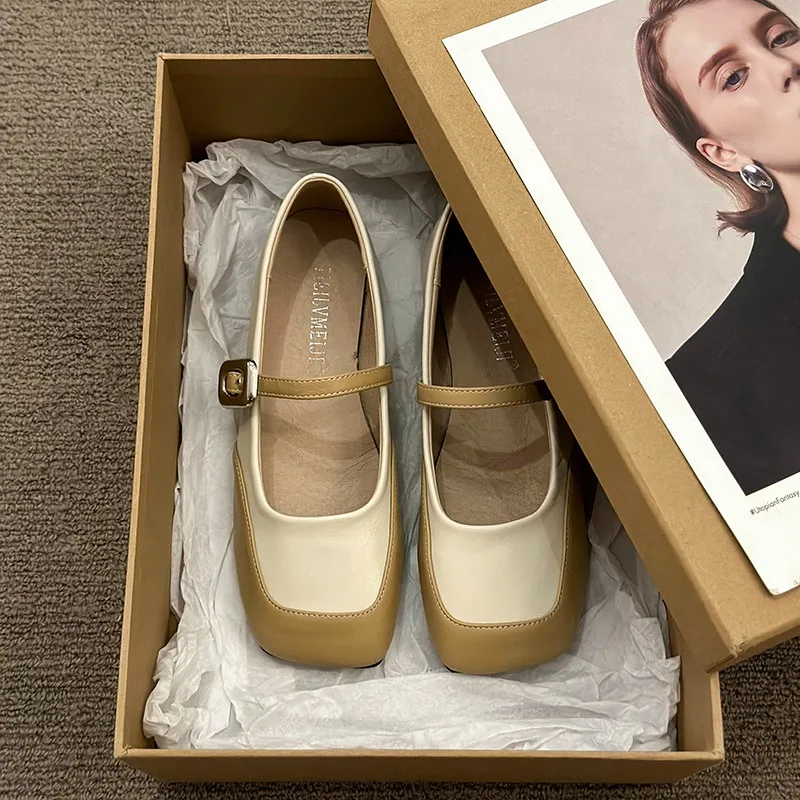 Туфли женские на низком каблуке квадратный носок Классическая удобная летняя