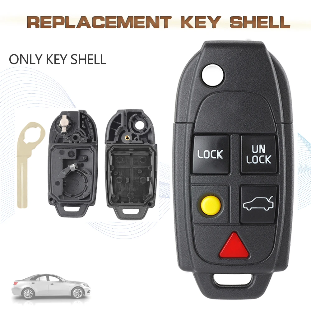 KEYECU Folding Flip Remote Key Shell Case Fob 5 Button for 2003-2014 Volvo S4 S60 S80 V70 XC70 XC90 C30 V50