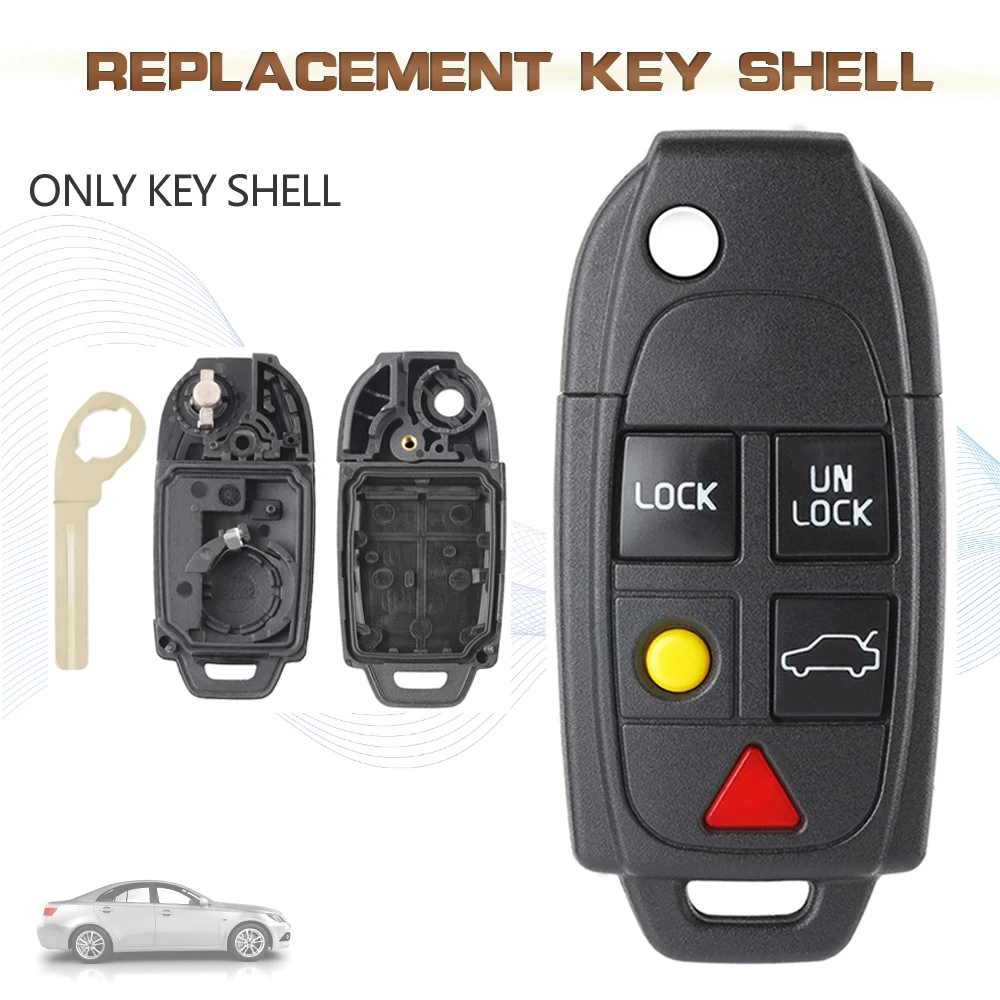 Складной чехол-брелок KEYECU с 5 кнопками для Volvo S4 S60 S80 V70 XC70 XC90 C30 V50 2003-2014 | Автомобили