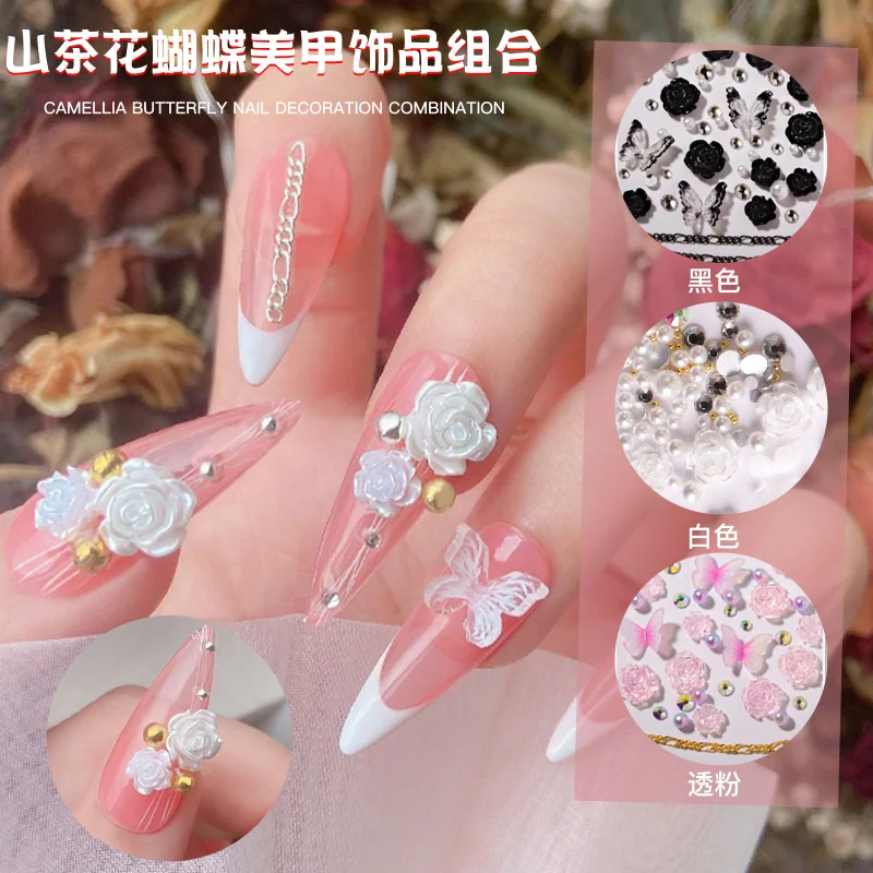 

Набор из 3 предметов для дизайна ногтей, цветок камелии, бриллиант