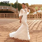 LORIE Элегантные 3D Цветы Глубокий V-образный вырез Русалка Свадебные платья с открытой спиной расклешенные рукава облегающее женское платье