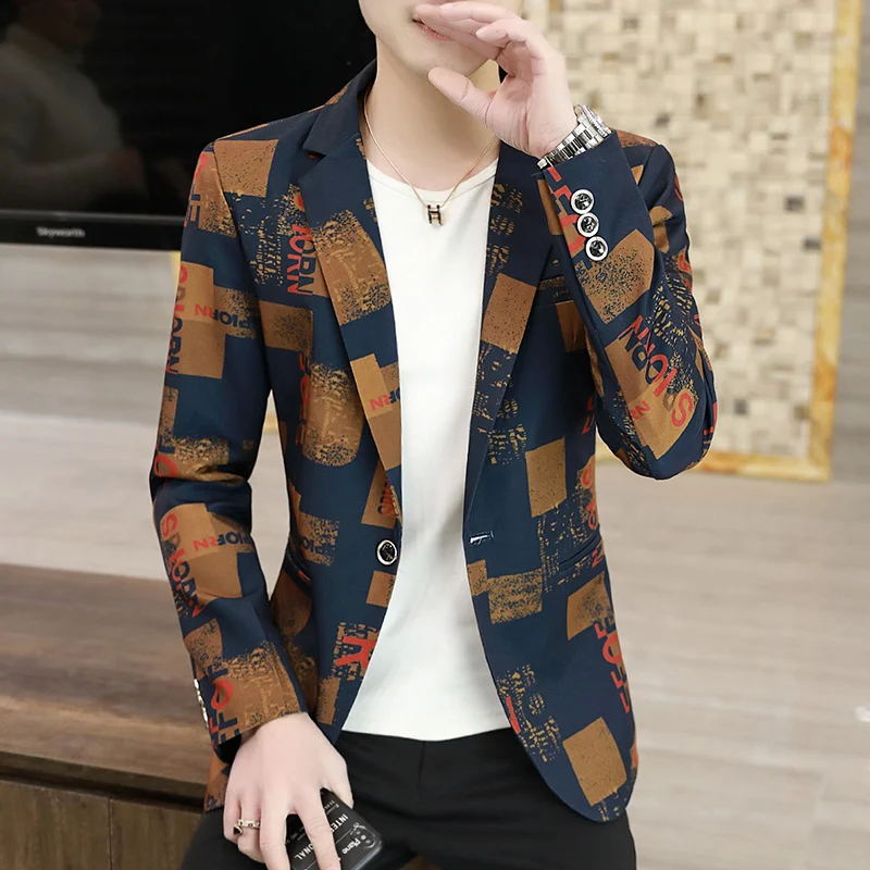 

New Men Fashion Suit Party Coat Casual Slim Fit Buttons Suit printing Floral Print Painting s Men Suit Coat