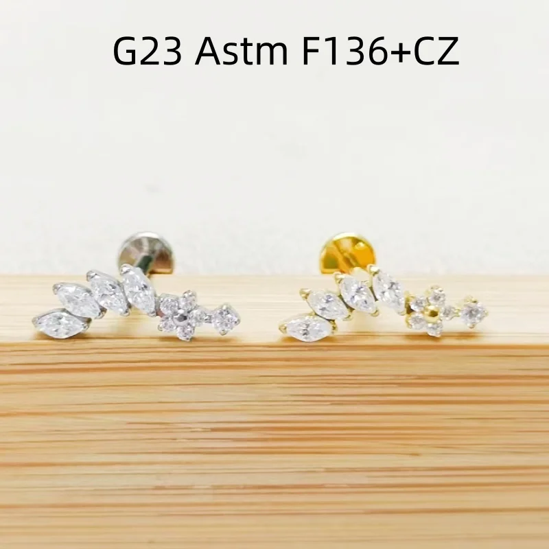 Лот 10 шт. украшения для тела 16 г G23 Титан Astm F136 Блеск CZ Губная губа Брусок Ушная