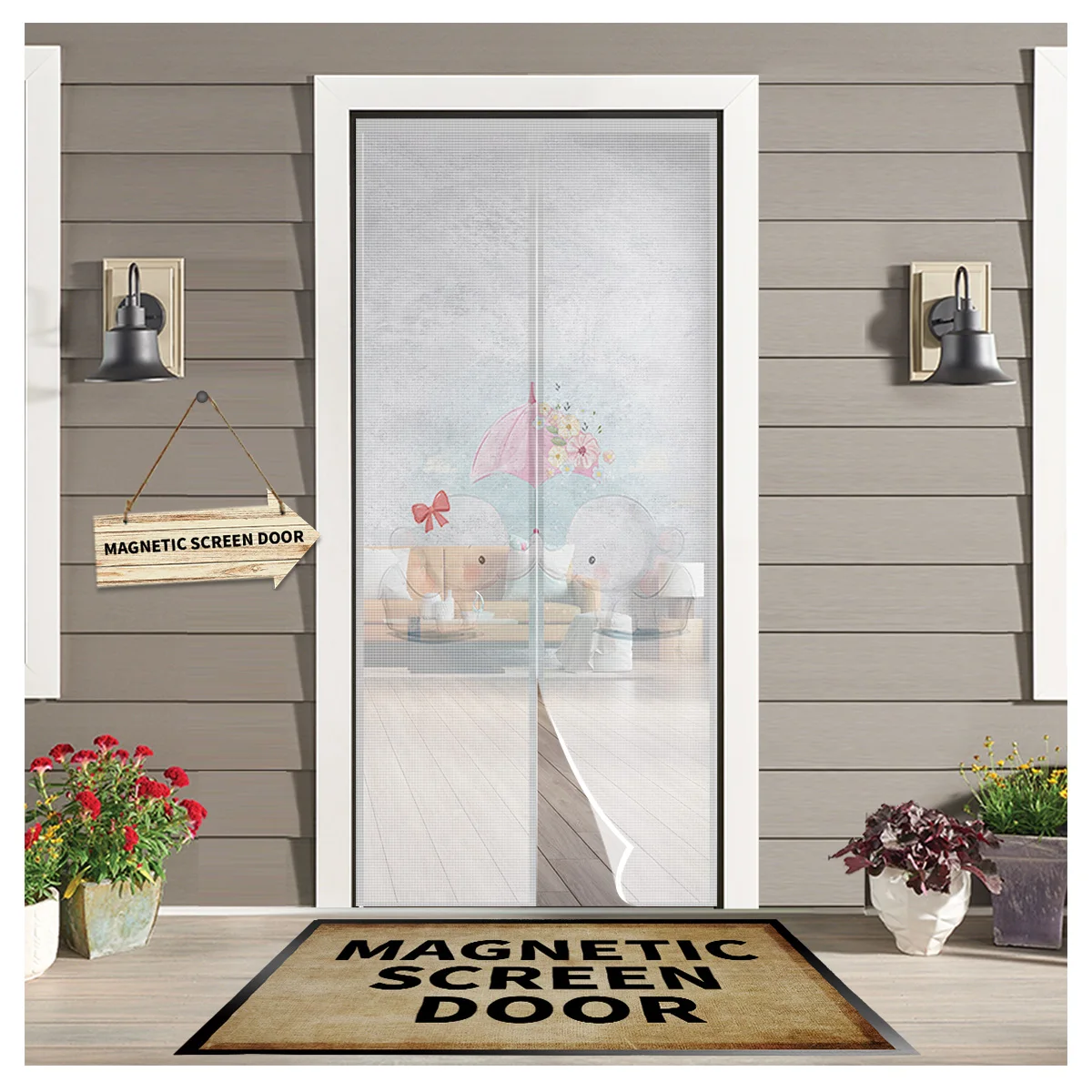 

Valentine'S Day Elephant Umbrella Cartoon Modern Door Curtain Magnetic Net Anti Mosquito Insect Fly Bug Bedroom Door Curtain