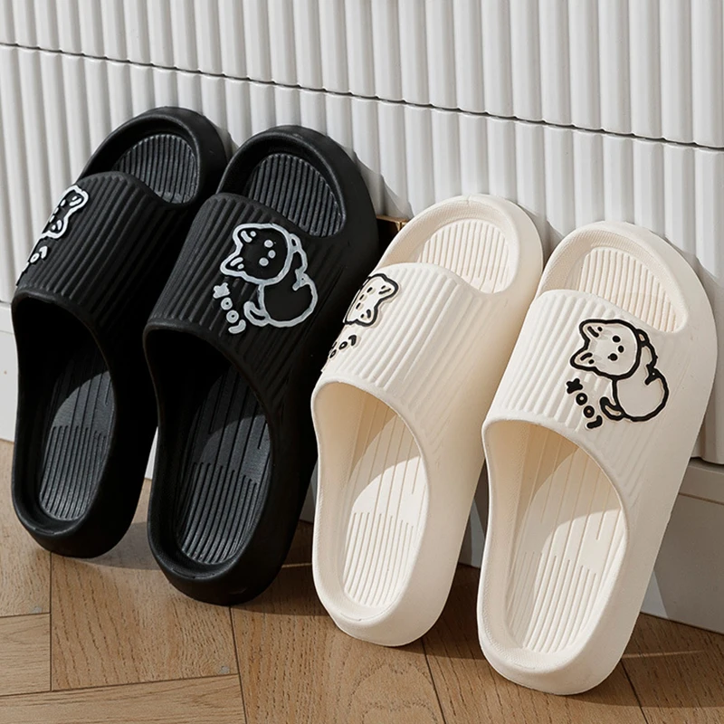 

Шлепанцы женские летние для дома, Нескользящие сандалии из ЭВА, толстая подошва, мультяшный рисунок, Нескользящие, для душа, пляжные тапочки