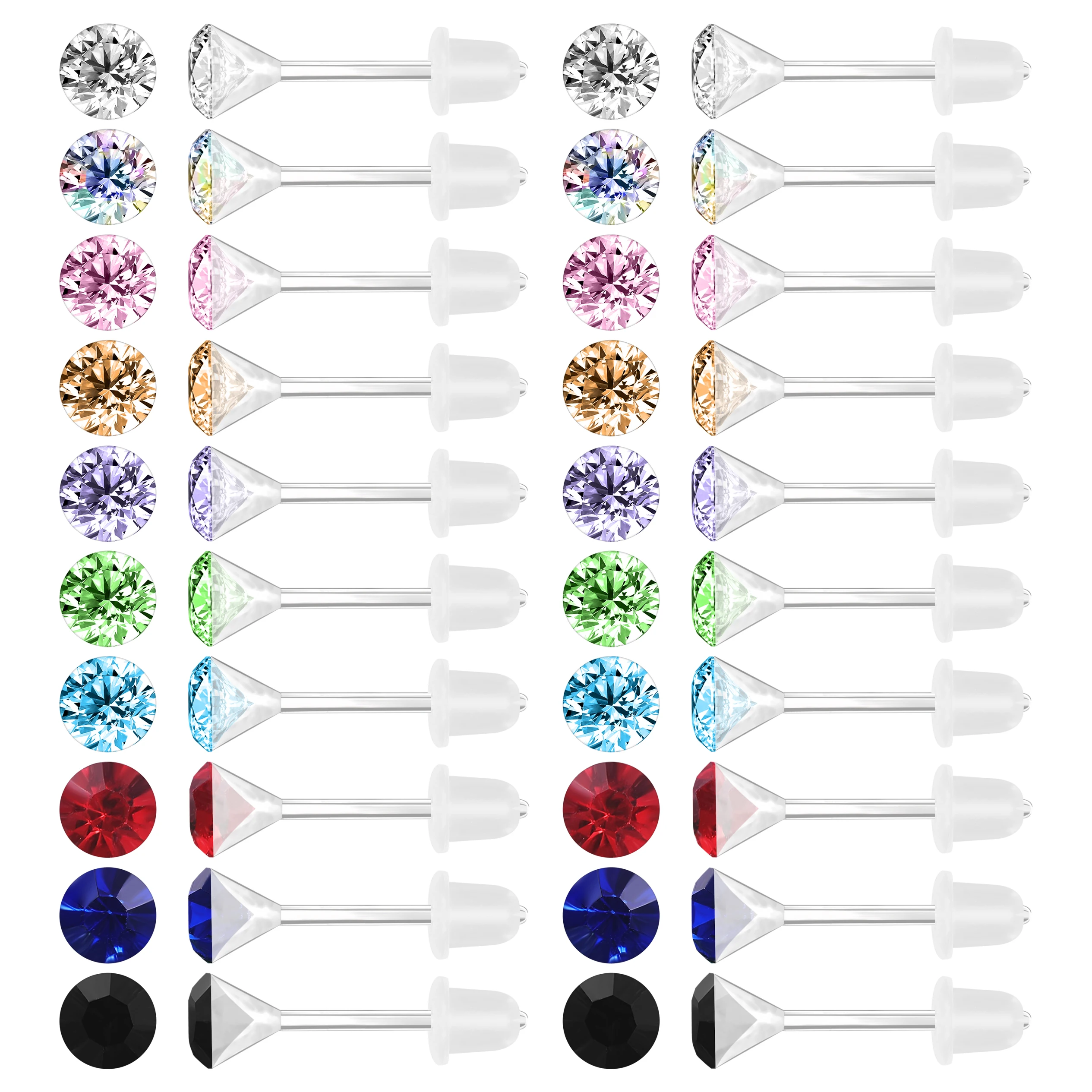 

AOEDEJ 10/20 Pairs Shiny Zircon Stud Earrings for Women Men 20G Resin Earrings Girl Plastic Ear Piercing Crystal Soft Earrings