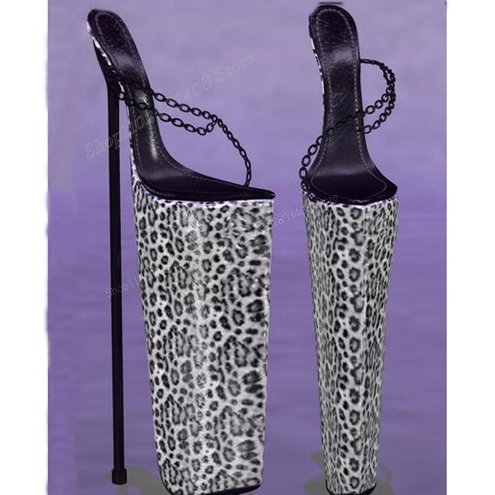 Женские шлепанцы с леопардовым принтом на высоком каблуке металлической