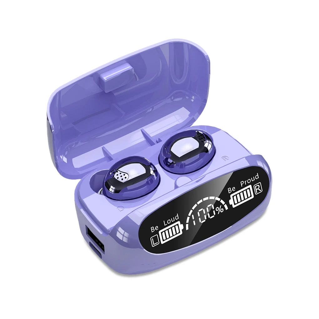 

1 Pair Wireless Waterproof Earphones Waterproof Bluetooth-compatible Headphones with Charging Case Headsets Purple