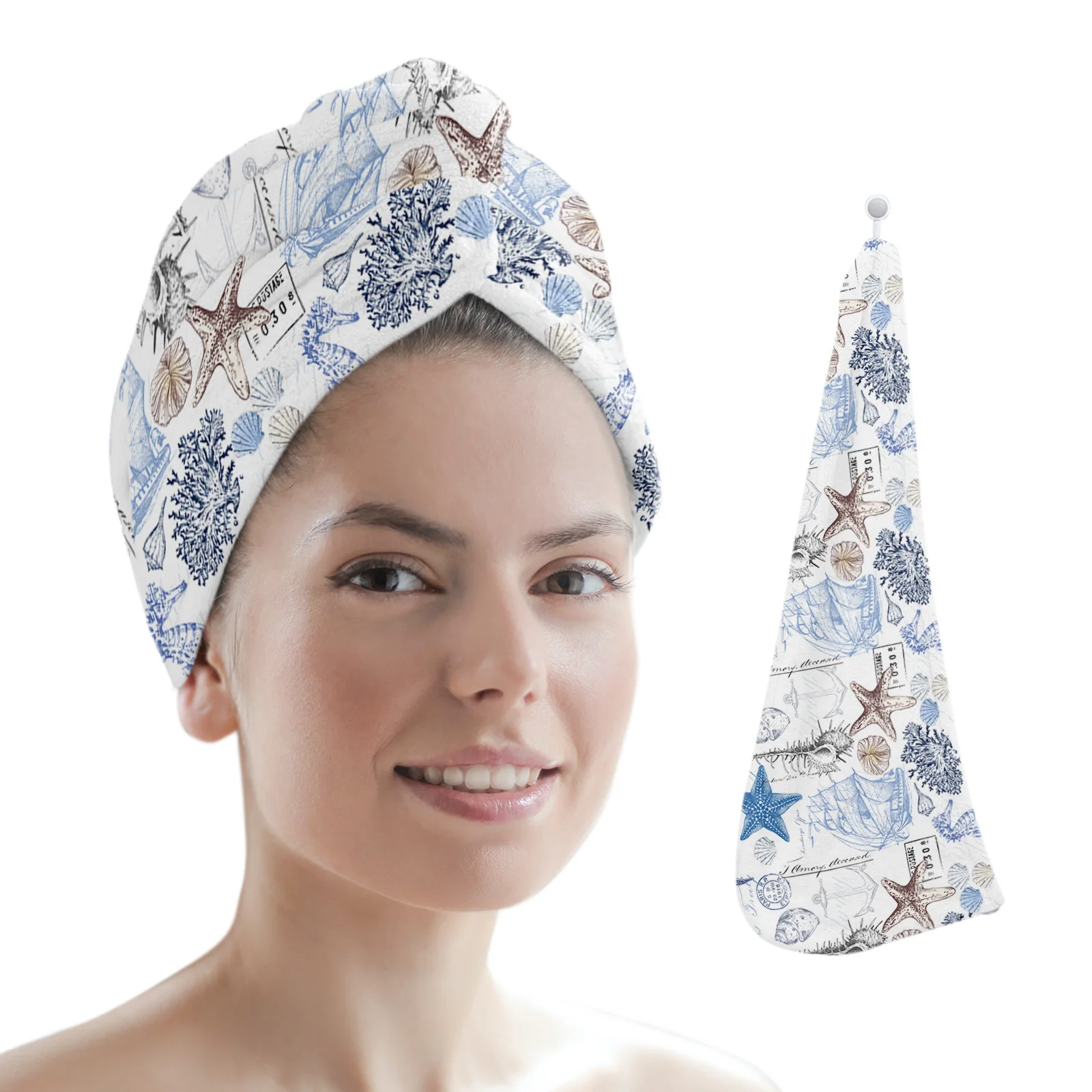 

Ocean Starfish Coral Vessel Shell Women Hair Drying Hat Quick-dry Hair Towel Cap Hat Bath Hat Microfiber Towel Cap