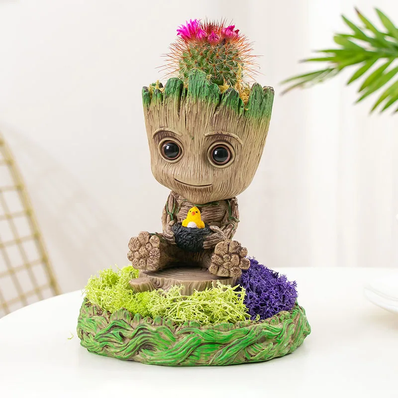 

2023 Vintage Handicrafts Fairy Garden Decoration Succulent Flower Pot Cartoon Groot Miniature Model Office Decor Pen Cases