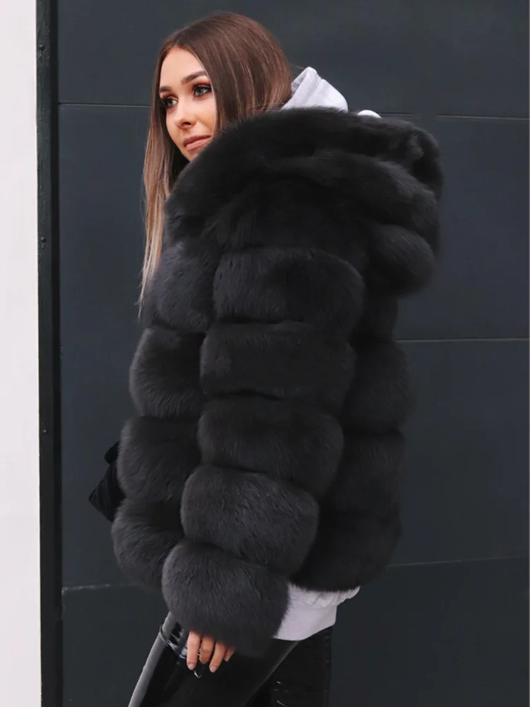 2022 Fashion Winter Real Fox Fur Jacket Hat Oversized Hood Fur Fox Jacket Home Casual High Street Popular