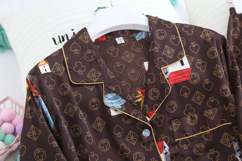 Spring Thin Pajamas Couple Clothing Sets Women Long Sleeves Lady Ice Suit Cool Soft Smooth Silky Men Home Clothes Lounge Pijamas