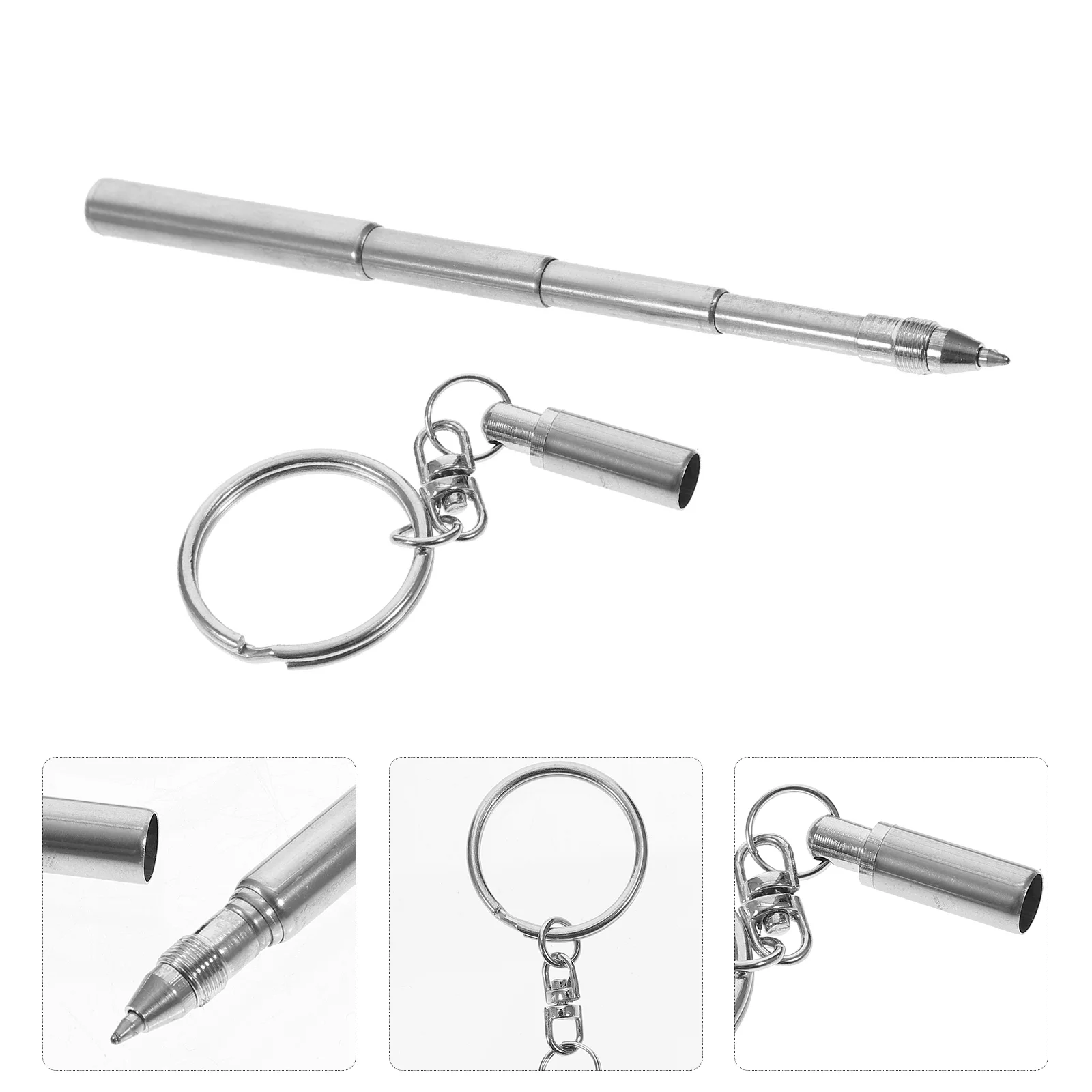 

Stainless Steel Retractable Pen Keychain: Ballpoint Pen on Keychain Tiny Metal Pocket Pen with Key Ring for Carpenters Nurses