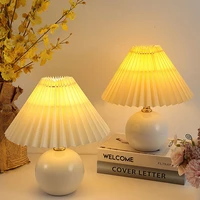 vintage pleated table lamps japan style ceramic cloth standing desk lamp for living room bedroom lamp art decor light fixtures