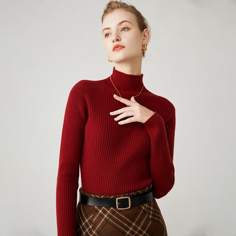 Enlarge Half High Collar Cashmere Sweater Women's New Slim Solid Color Pullover Sweater Short Top Knitting Underneath Wool Base Shirt