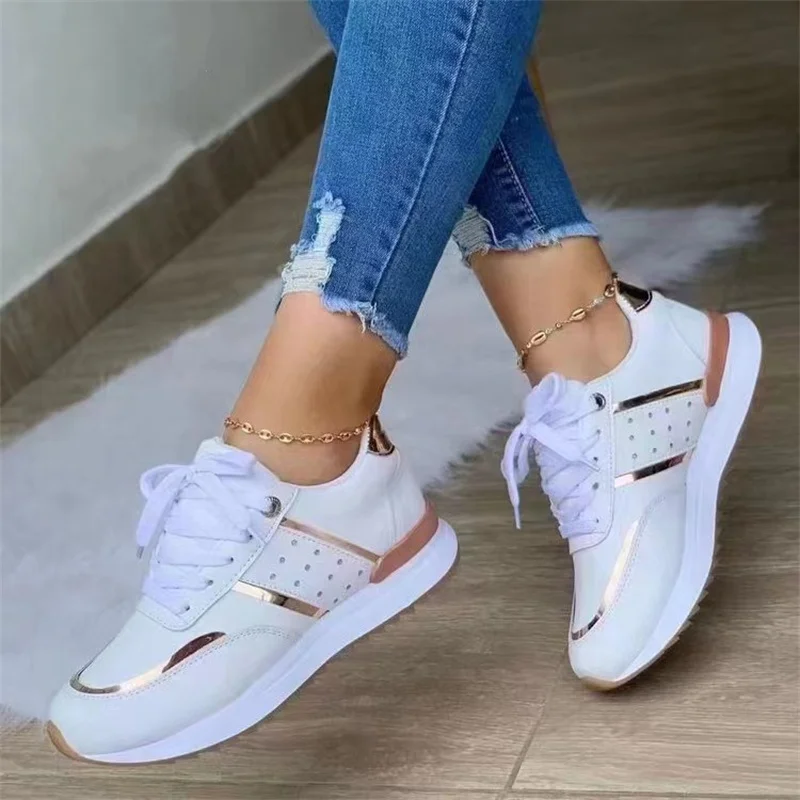 2023 Women Sneakers Platform Shoes Leather Patchwork Casual Sport Shoes Ladies Outdoor Running Vulcanized Shoes Zapatillas Mujer