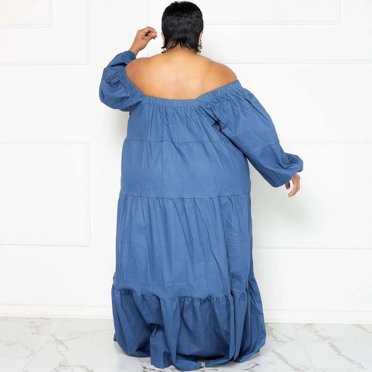 Plus Size Jeans Dresse for Women Off the Shoulder Full Sleeve Loose Floor Length Elegant Evening Night Party Vestidos Mujer Big