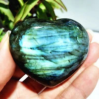natural blue yellow labrador stone crystal heart palm powerful energy play spiritual meditation healing feng shui home ornament