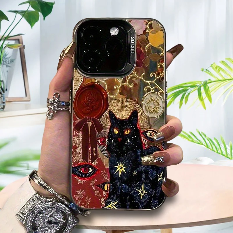 Винтажный жесткий матовый чехол Black Star Cat для iPhone 17 Air 16 E 15 14 Plus 13 12 Mini 11 Pro Max, силиконовый чехол из акрилового листа (art.: 3920d3ef97199) - 3920d3ef97199