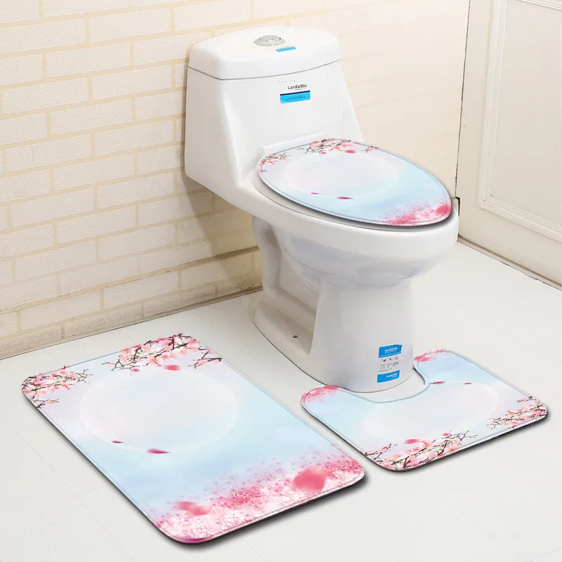 

3pcs Bathroom Rugs And Mats Set Anti-slip Floor Rugs Toilet Bath Mats Washable Bathroom Carpets Foot Pad Valentine's Day Pattern