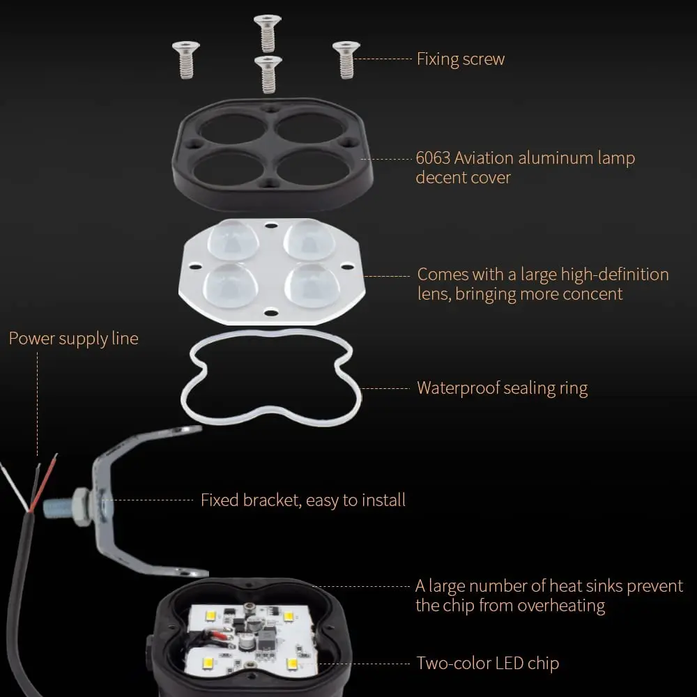 Светодиодная фара рабочего освещения с объективом 8D 3 дюйма янтарная
