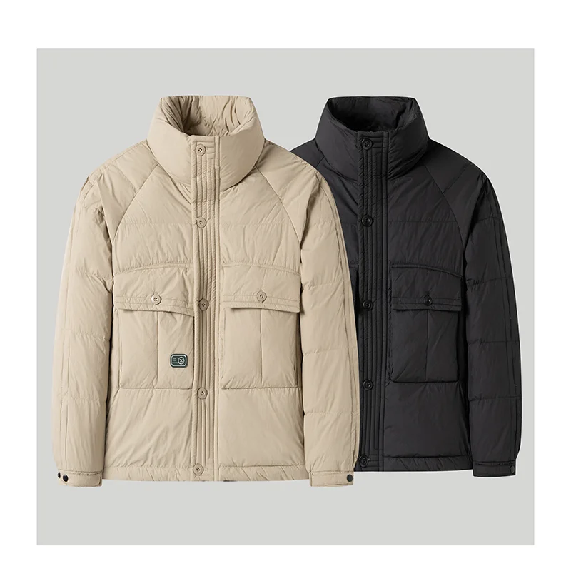Winter Jacket Men Parkas Warm Coat Mens Stand Collar Pocket Jackets Solid Color Parka Coat Male Fashion Padded Puffer Jacket