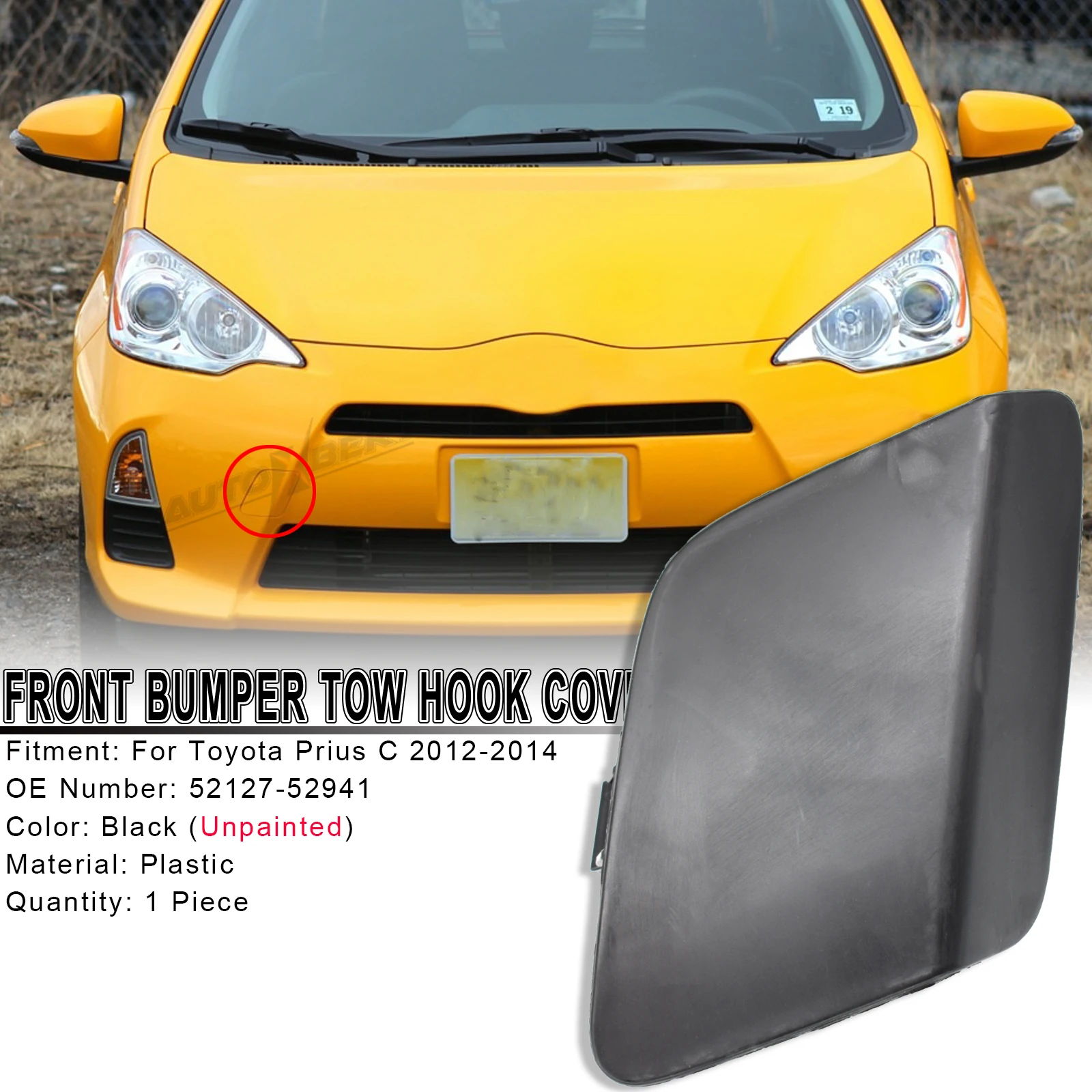 

Front Bumper Tow Hook Cover Eye Towing Unprimed Cap For Toyota Prius C Aqua 2012-2014 52127-52941 Trailer Hole Car Accessories