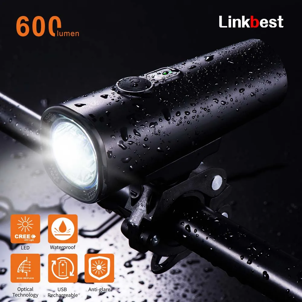 

Светодиодный велосипесветильник фсветильник Linkbest, перезаряжаемый через USB, 600 лм