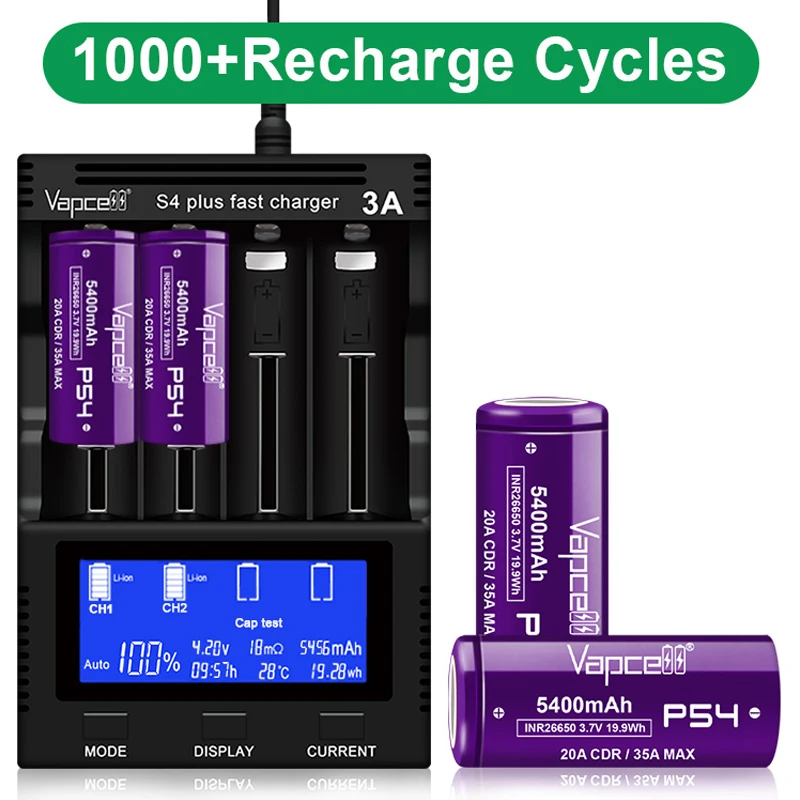 2 шт./лот оригинальная батарея Vapcell INR 26650 P54 G53 K54 высокая емкость 5400 мАч