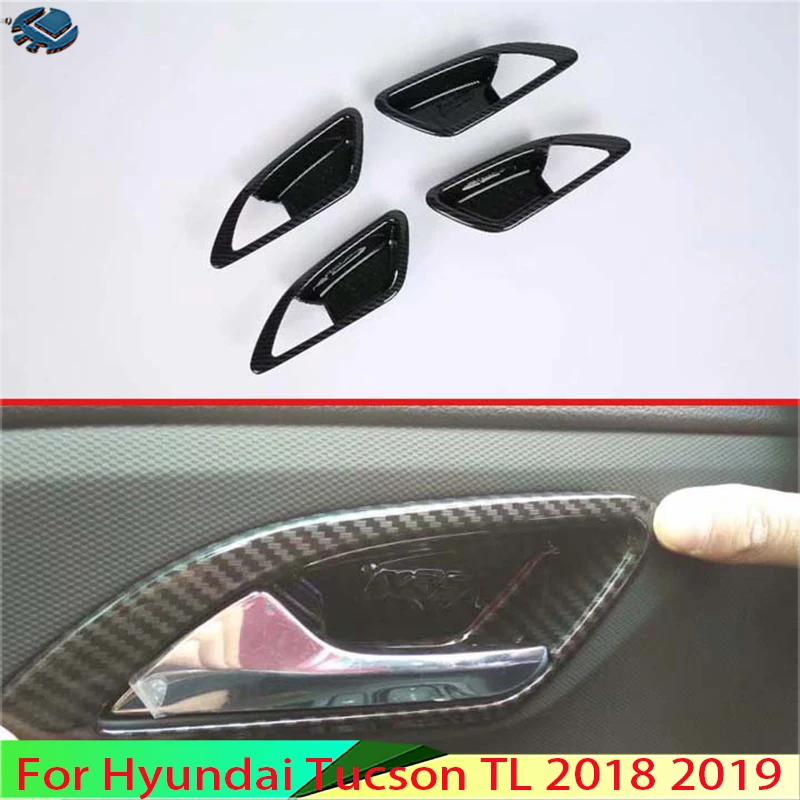 

For Hyundai Tucson TL 2018 2019 Car Accessories Carbon Fiber Style Inner Door Handle Cover Catch Bowl Trim Insert Bezel Frame