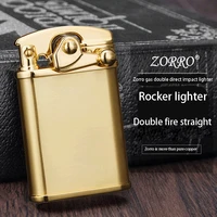 zorro gas lighter new rocker dahuoji brass double direct impact lighter classic fashionable and beautiful