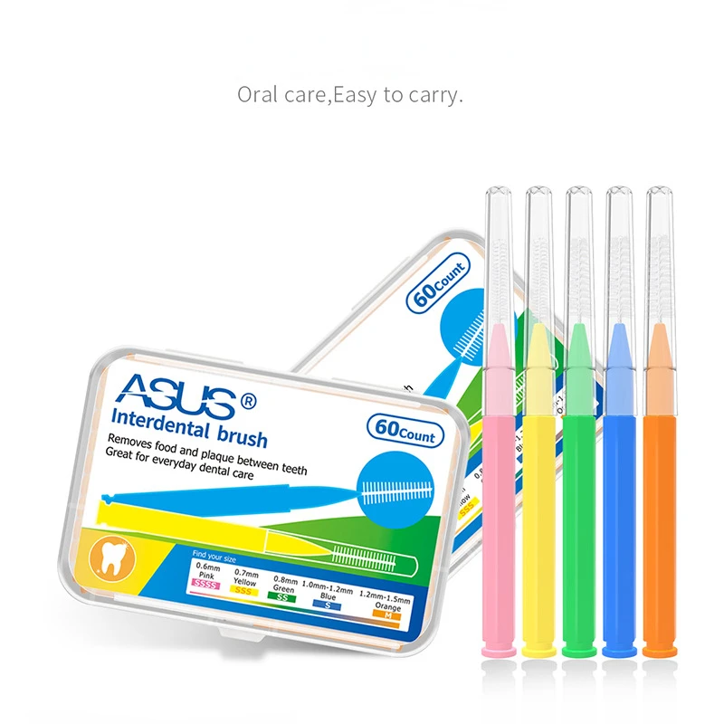 

60Pcs 0.6-1.5mm Interdental Brushes Health Care Tooth Push-Pull Removes Food and Plaque Better Teeth Oral Hygiene Tool Soft Hair