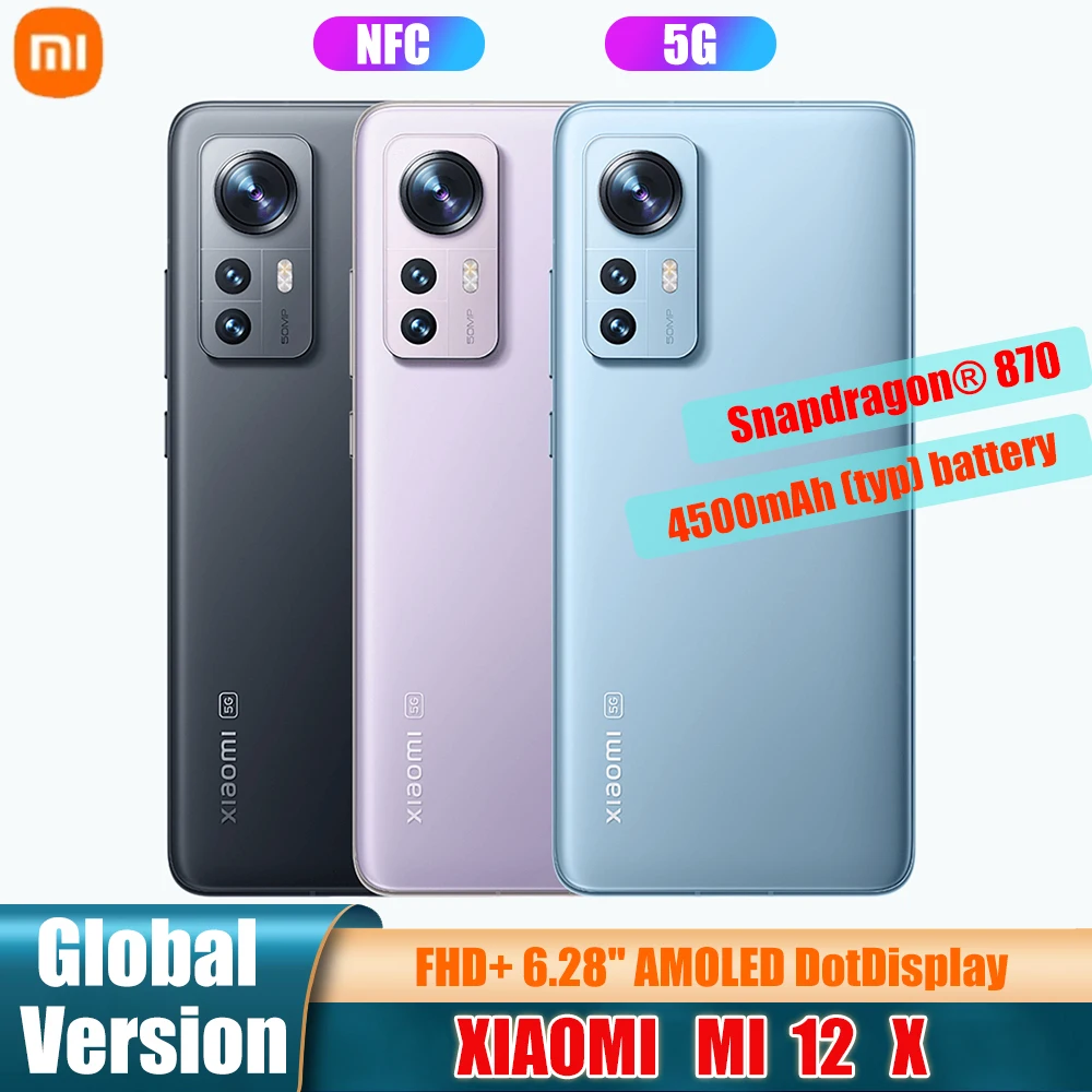 

Оригинальная глобальная версия смартфона Xiaomi 12X 5G Snapdragon 870 Octa Core 120 Гц Дисплей 4500 мАч Аккумулятор 67 Вт Зарядка 50MP Камера