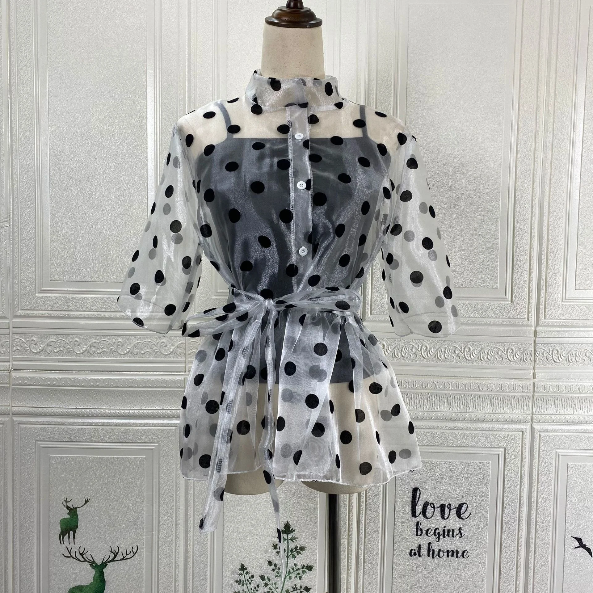 Plus Size Women's Blouse Polka Dot Organza Tank Top And Two Piece Fitted Large Short Sleeved Loose Summer Tops And Blouses