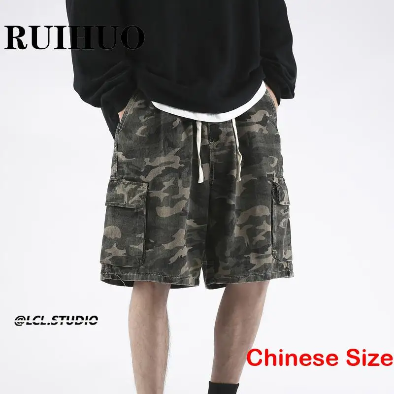 

RUIHUO Camouflage Knee Length Crago Shorts Man Mens Clothing Korean Streetwear Male Clothings New 2XL 2023 Summer