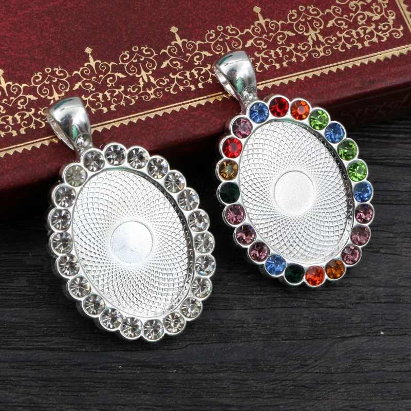 

5 шт 18x25 мм внутренний размер яркий посеребренный прозрачный синий Стразы стиль Камея Кабошон основа установка кулон