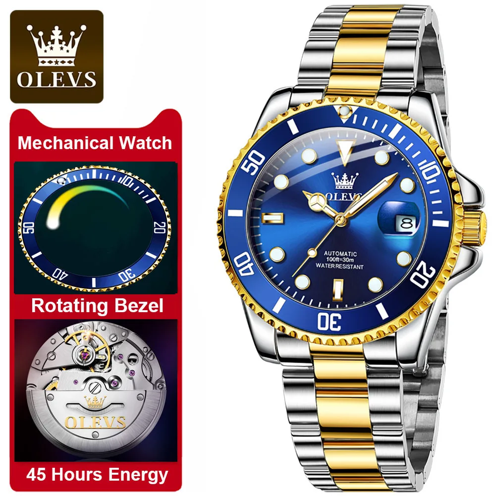 

OLEVS Brand Luxury Automatic Watch For Men Mechanical Wristwatches Rotatable Bezel Sport Waterproof Stainless Steel 6650