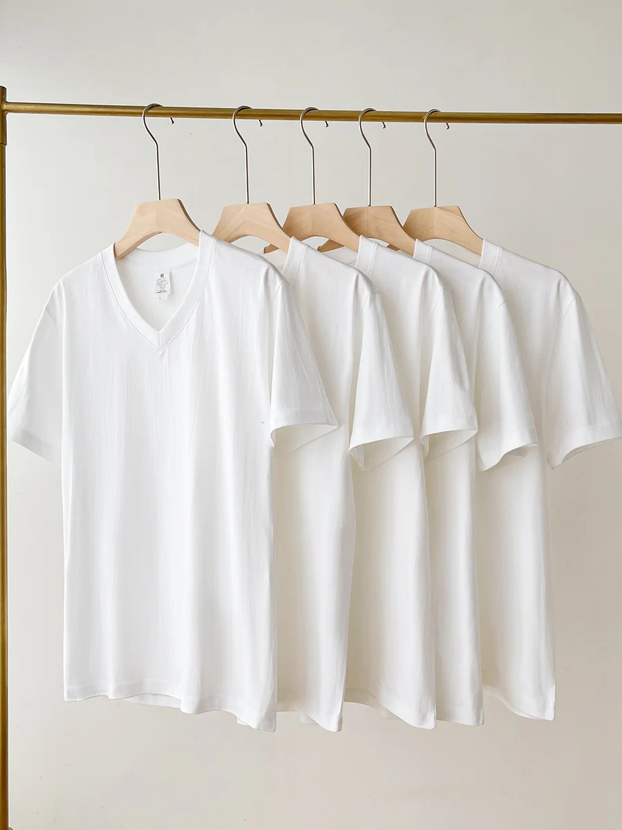 [2 шт.] белая хлопковая Футболка с V-образным вырезом мужская и женская Свободная