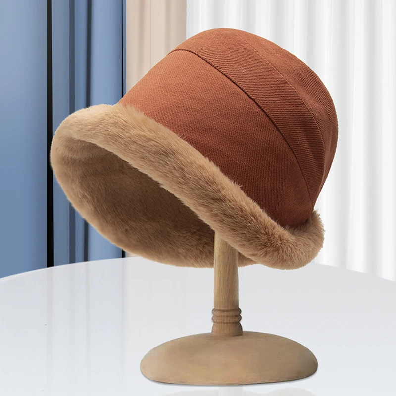 

Панама женская мягкая плюшевая, теплая Модная шапка для улицы, Осень-зима